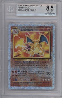 Charizard from the 2002 Pokemon  set graded by Beckett and given an overall grade of 8.5.