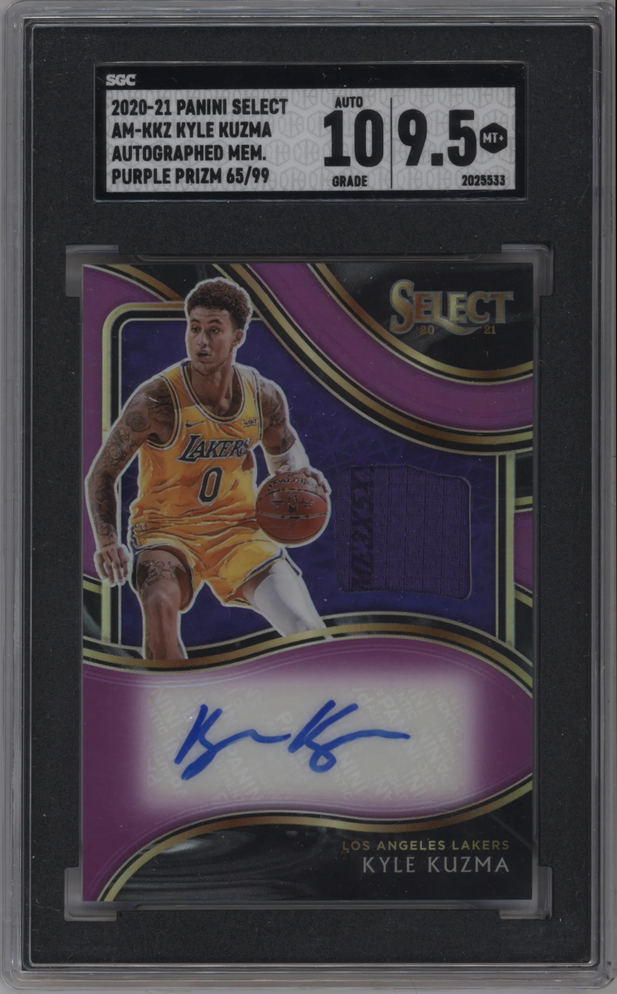 2020 Panini Select Auto Mem. Kyle Kuzma Purple SGC 9.5