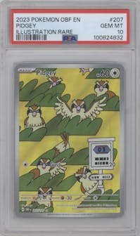 Pidgey from the 2023 Pokemon SV set graded by PSA and given an overall grade of 10.