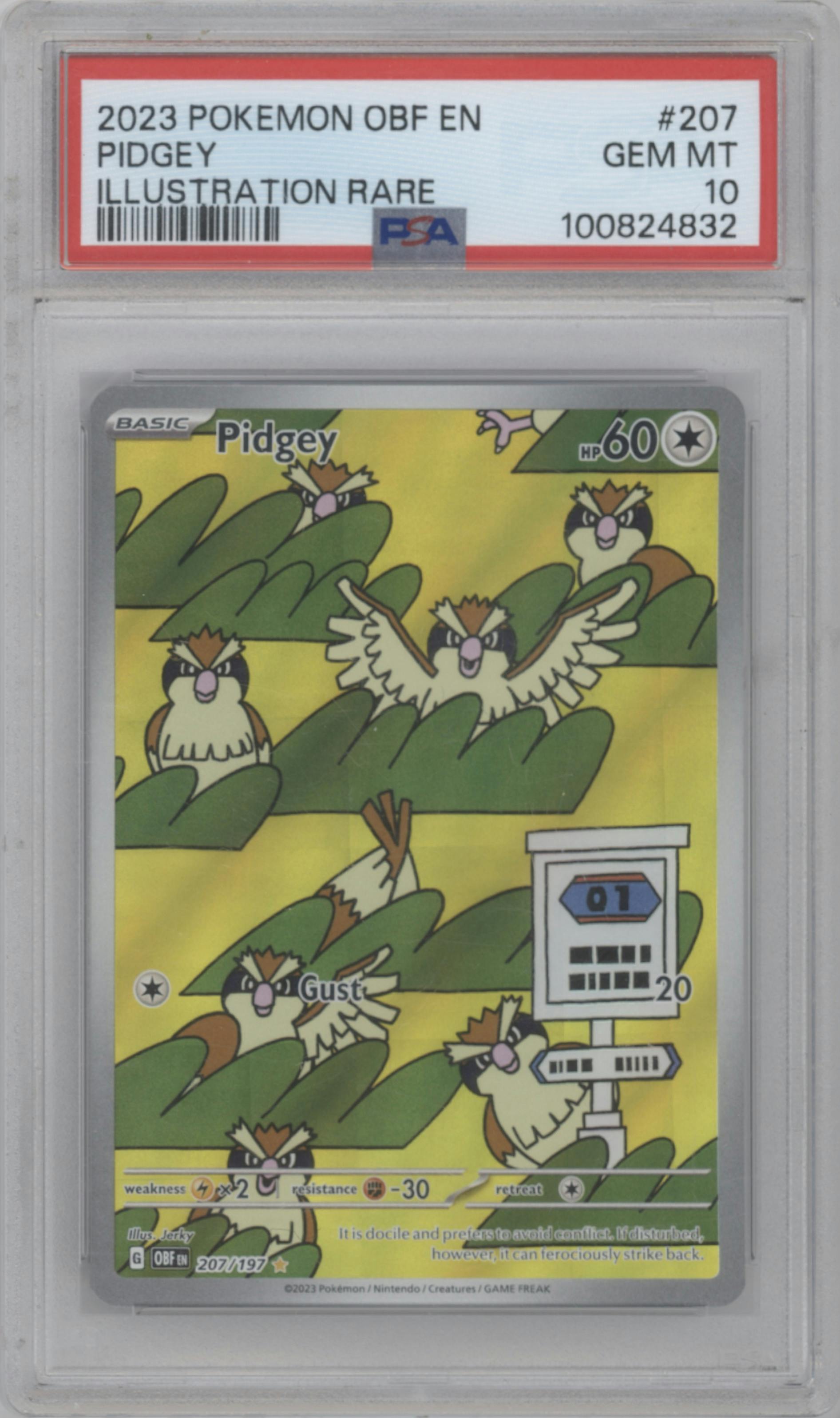 Pidgey from the 2023 Pokemon SV set graded by PSA and given an overall grade of 10.