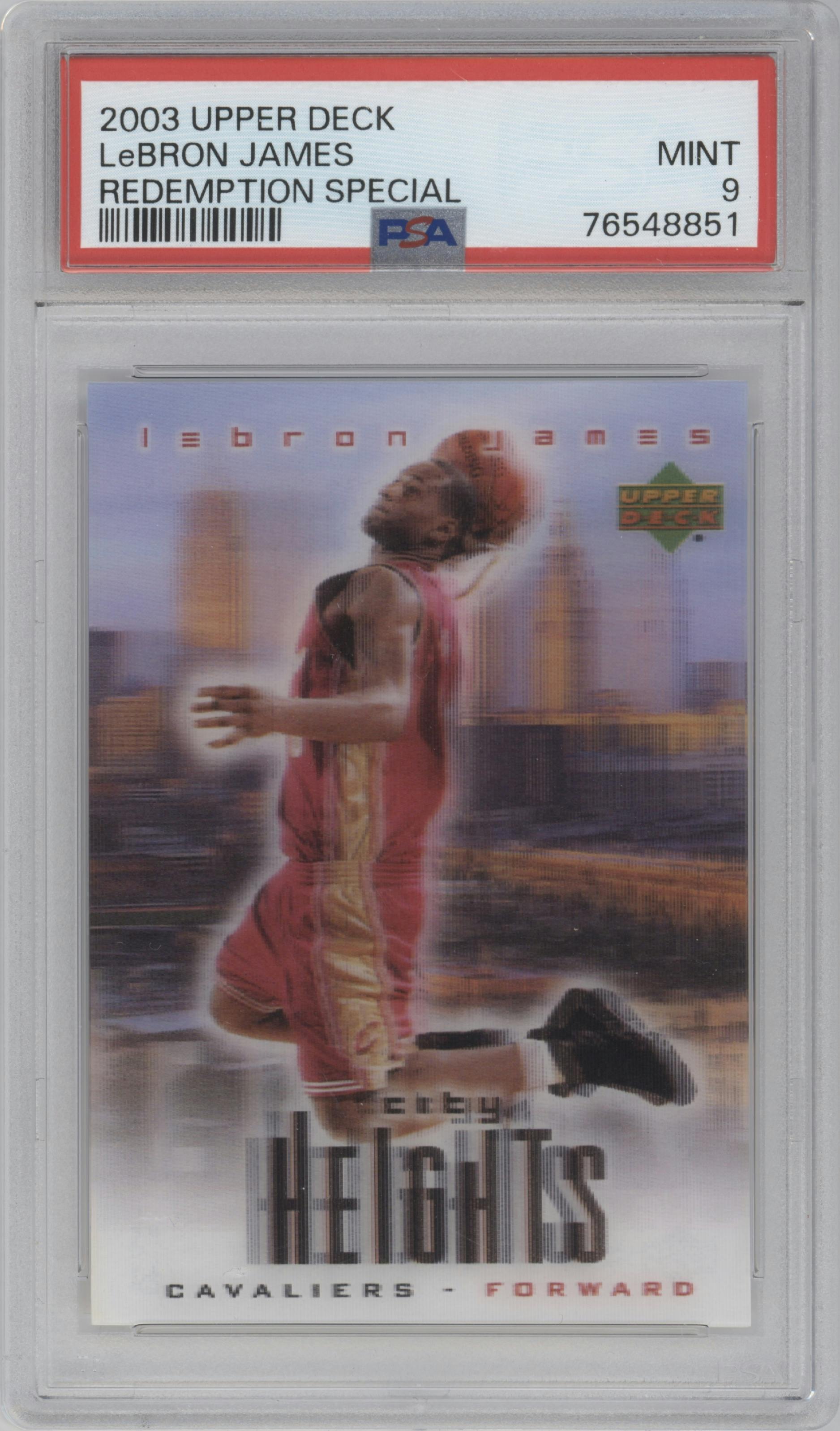 LeBron James from the 2003-04 Upper Deck set graded by PSA and given an overall grade of 9.