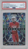 Marvin Harrison Jr. from the 2024 Panini Prizm set featuring a Green Prizm parallel graded by PSA and given an overall grade of 10.