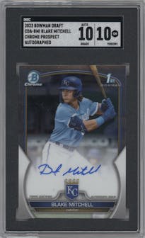 Blake Mitchell from the 2023 Bowman Draft set graded by SGC and given an overall grade of 10.