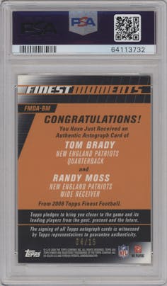 Tom Brady/Randy Moss  from the 2008 Topps Finest set graded by PSA and given an overall grade of 9.