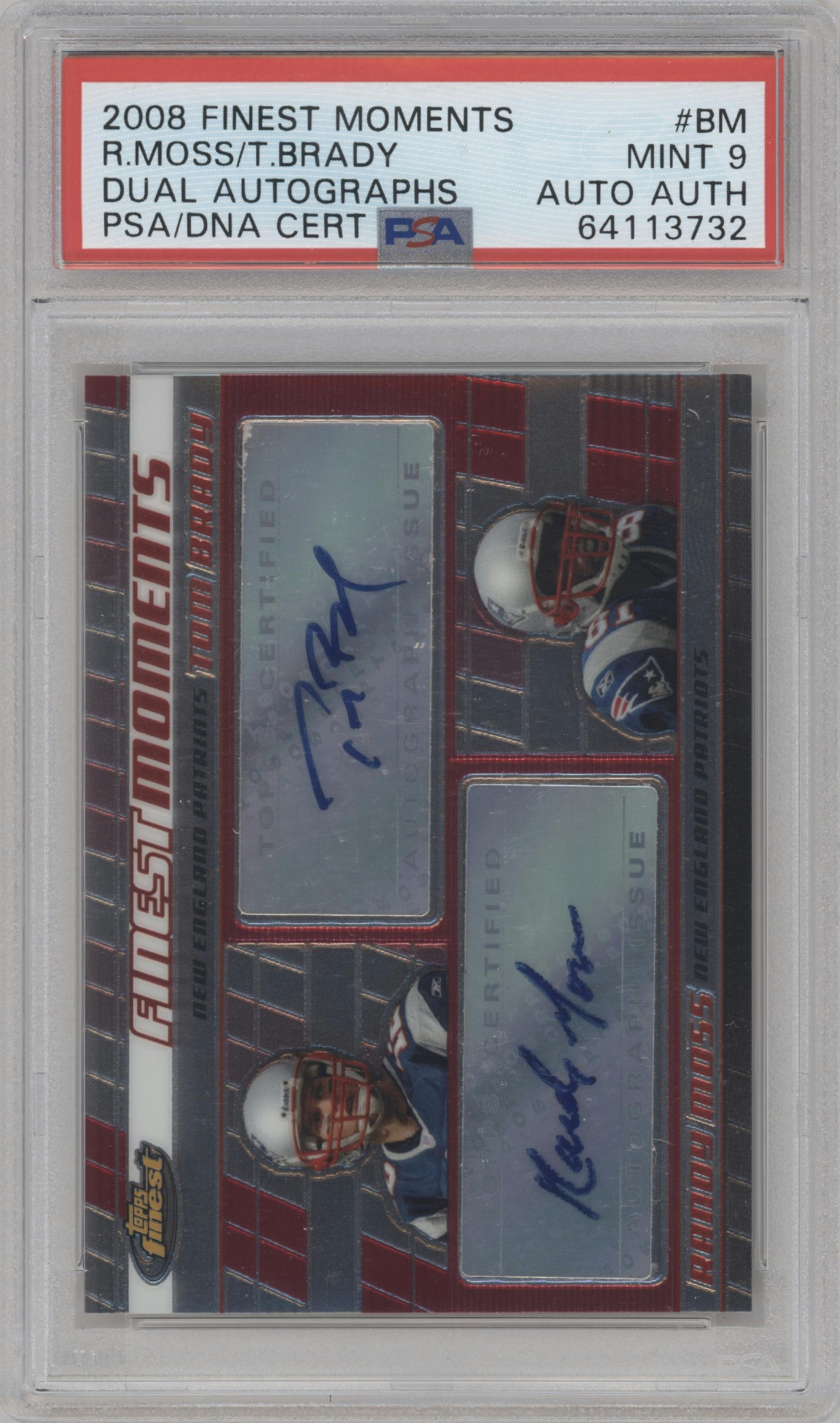 Tom Brady/Randy Moss  from the 2008 Topps Finest set graded by PSA and given an overall grade of 9.