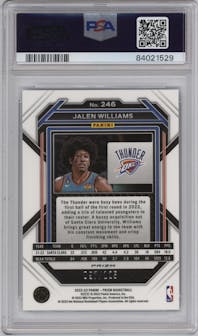 Jalen Williams from the 2022-23 Panini Prizm  set featuring a Blue Ice parallel graded by PSA and given an overall grade of 10.