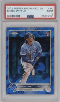 Bobby Witt Jr. from the 2022 Topps Chrome Update Sapphire Edition  set graded by PSA and given an overall grade of 9.