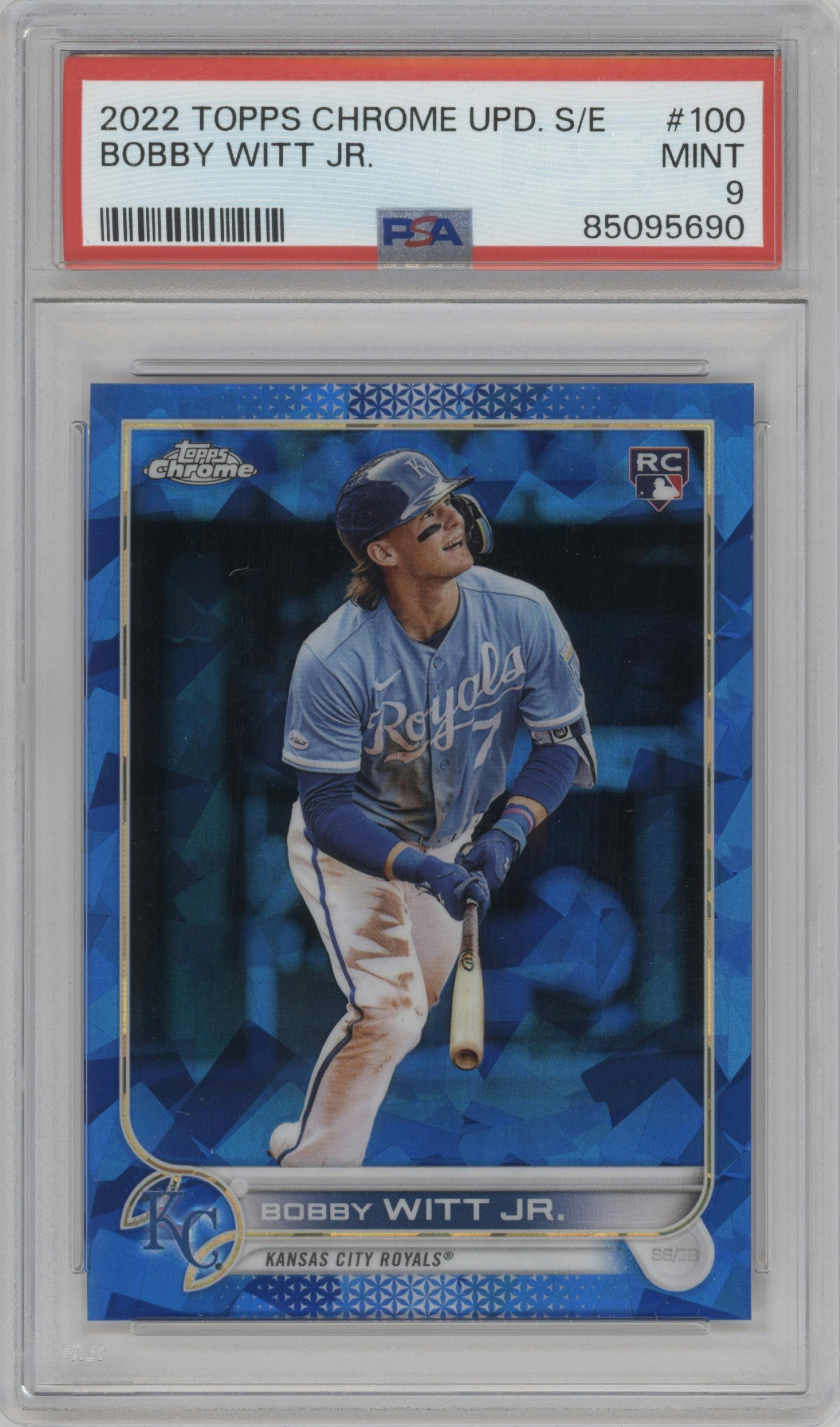 Bobby Witt Jr. from the 2022 Topps Chrome Update Sapphire Edition  set graded by PSA and given an overall grade of 9.