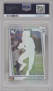 Amon-Ra St. Brown from the 2021 Panini Clearly Donruss set featuring a Silver parallel graded by PSA and given an overall grade of 9.
