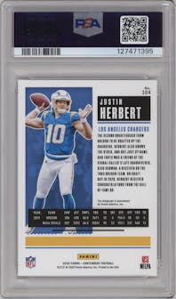 Justin Herbert from the 2020 Panini Contenders set graded by PSA and given an overall grade of 9.