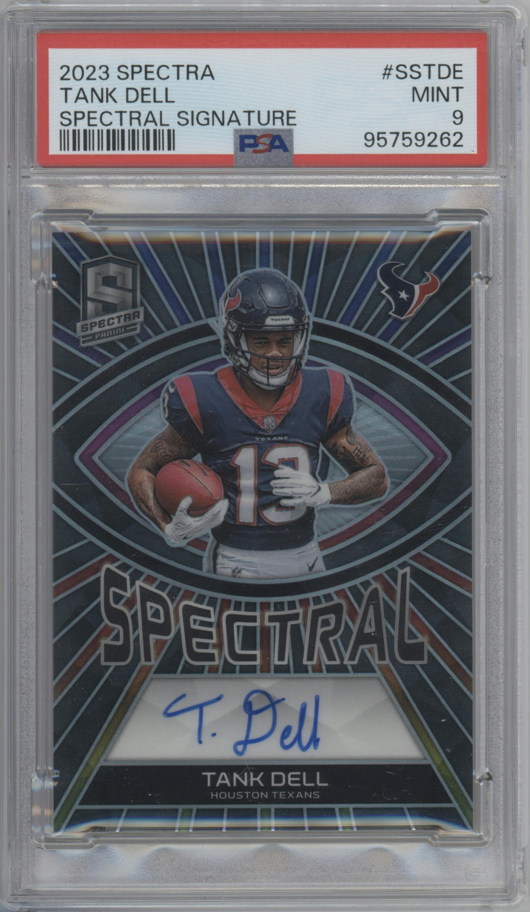 Tank Dell from the 2023 Panini Spectra set graded by PSA and given an overall grade of 9.