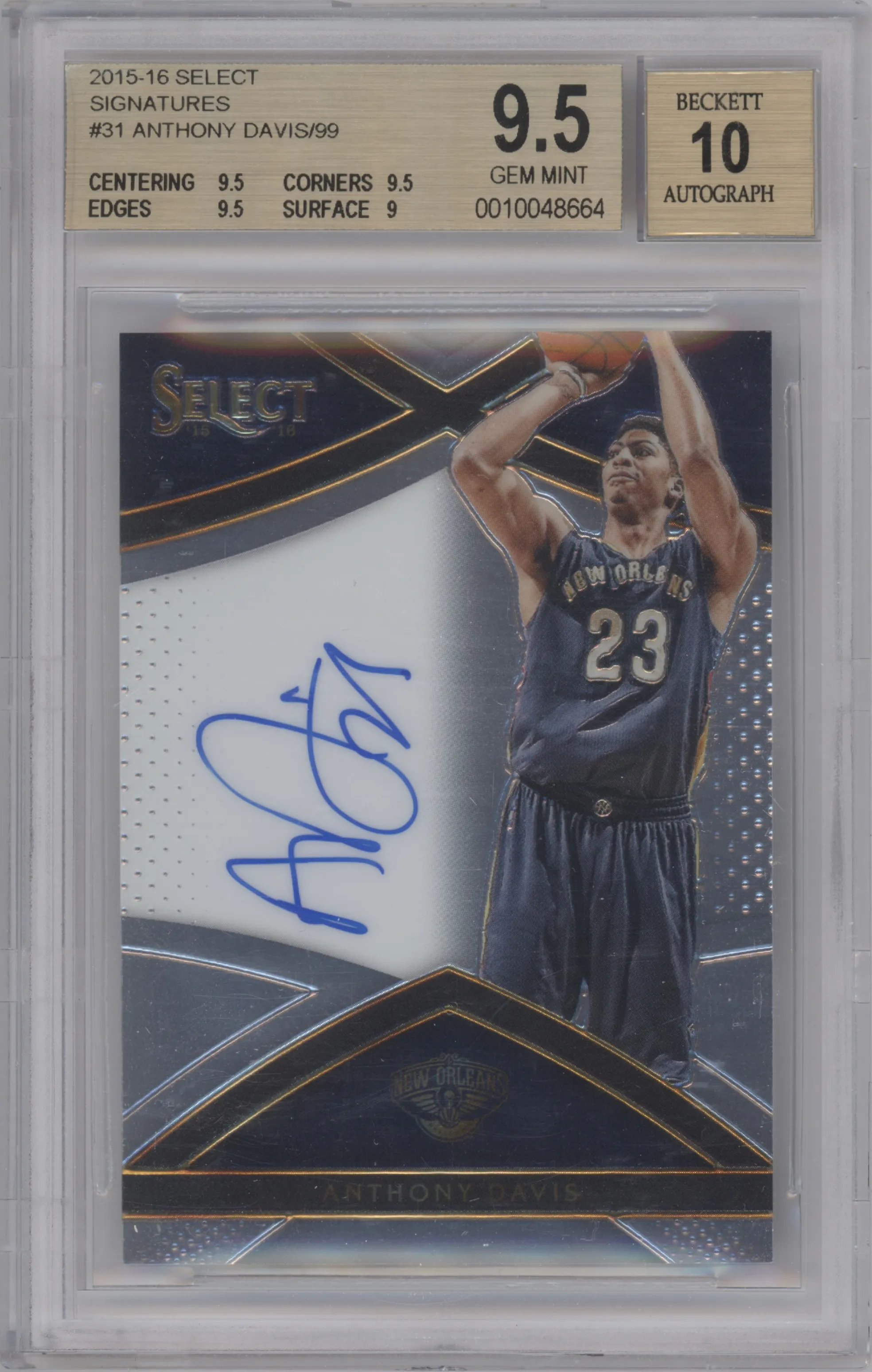 2015 Panini Select Sig. Anthony Davis BGS 9.5