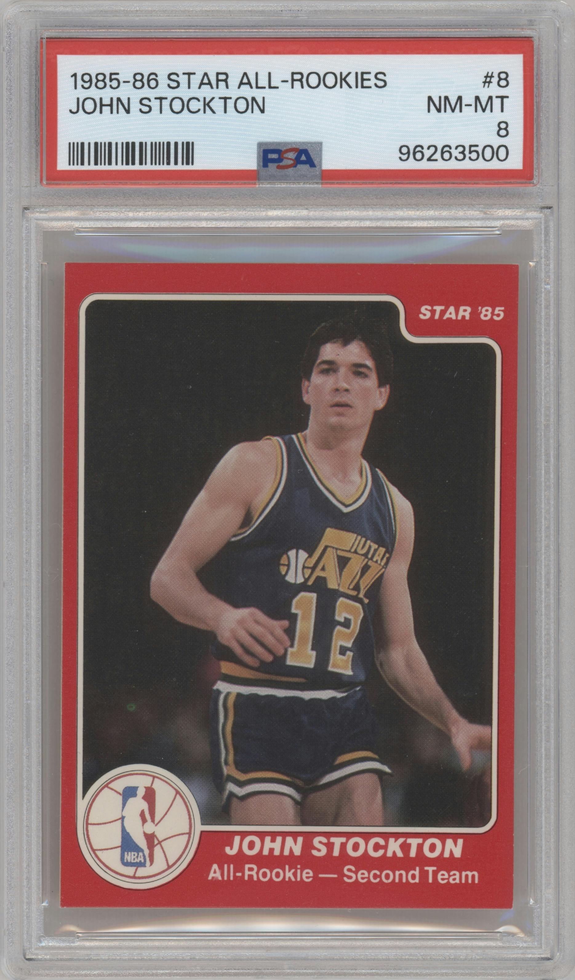 John Stockton from the 1985-86 Star All-Rookie Team set graded by PSA and given an overall grade of 8.