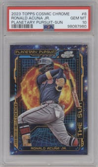 Ronald Acuna Jr. from the 2023 Topps Cosmic Chrome set graded by PSA and given an overall grade of 10.