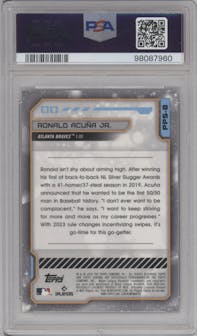 Ronald Acuna Jr. from the 2023 Topps Cosmic Chrome set graded by PSA and given an overall grade of 10.