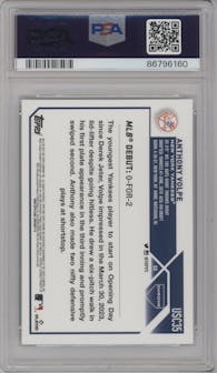 Anthony Volpe from the 2023 Topps Chrome Update set featuring a Refractor parallel graded by PSA and given an overall grade of 10.