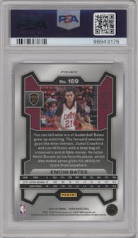 Emoni Bates from the 2023-24 Panini Prizm set featuring a Fast Break Purple parallel graded by PSA and given an overall grade of 10.