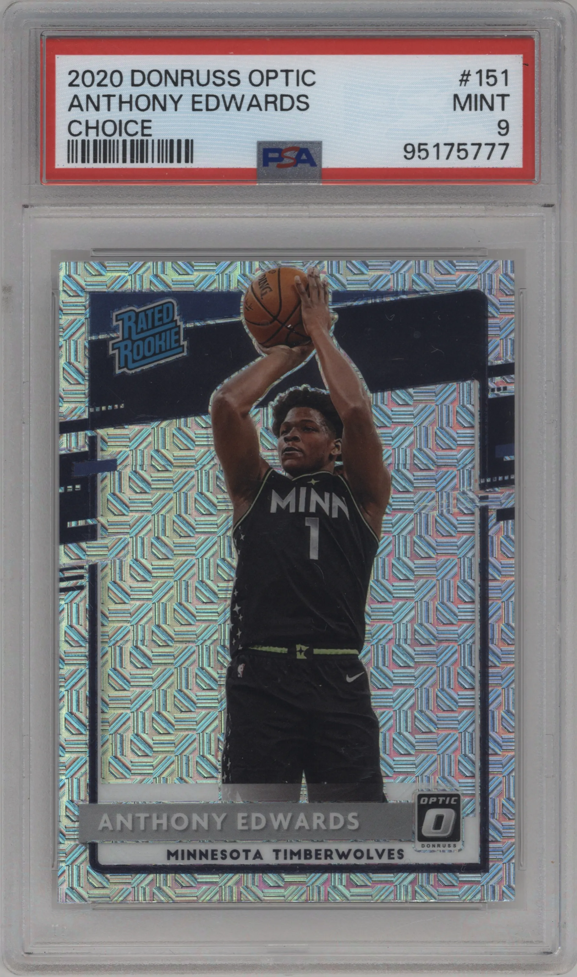 2020 Panini Donruss Optic Rated Rookie Anthony Edwards Choice PSA 9
