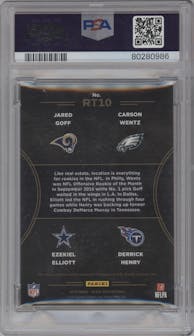 Jared Goff/Carson Wentz/Ezekiel Elliot/Derrick Henry from the 2016 Panini Black Gold set featuring a White Gold Prime parallel graded by PSA and given an overall grade of 9.