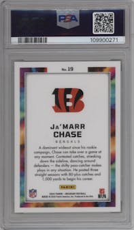 Ja’Marr Chase from the 2024 Panini Obsidian set graded by PSA and given an overall grade of 10.