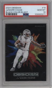 Ja’Marr Chase from the 2024 Panini Obsidian set graded by PSA and given an overall grade of 10.