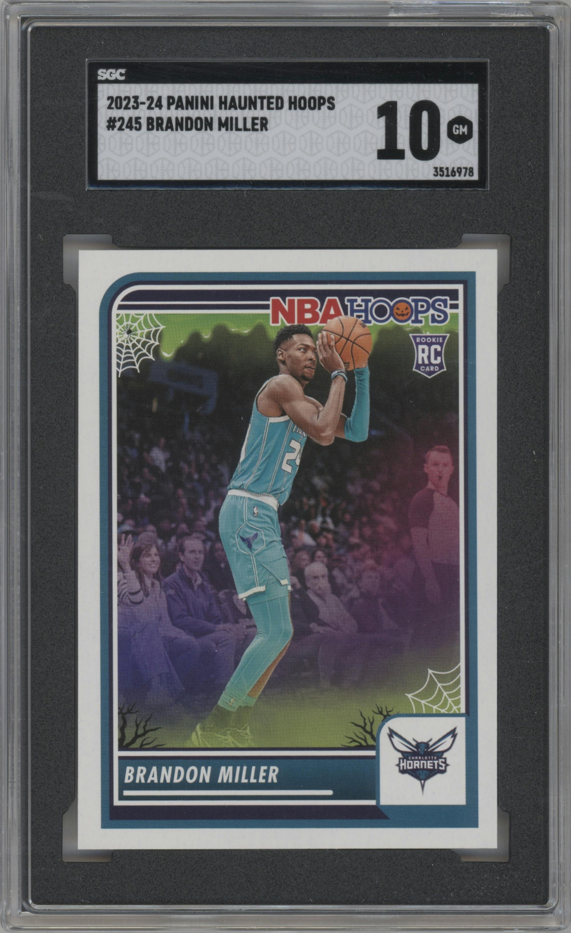 Brandon Miller from the 2023-24 Panini Haunted Hoops set graded by SGC and given an overall grade of 10.