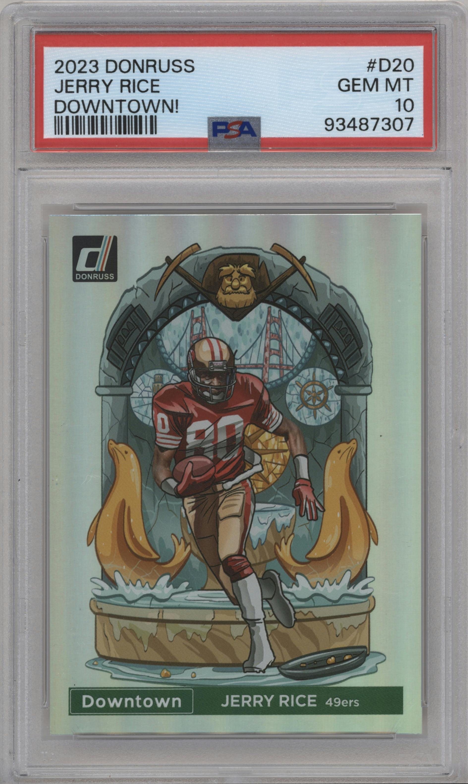  Jerry Rice from the 2023 Panini Donruss set graded by PSA and given an overall grade of 10.