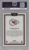 Travis Kelce from the 2023 Panini Obsidian set graded by PSA and given an overall grade of 10.