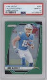 Ladd McConkey from the 2024 Panini Prizm set featuring a Green Prizm parallel graded by PSA and given an overall grade of 10.
