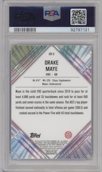 Drake Maye from the 2023 Bowman Chrome University set graded by PSA and given an overall grade of 9.