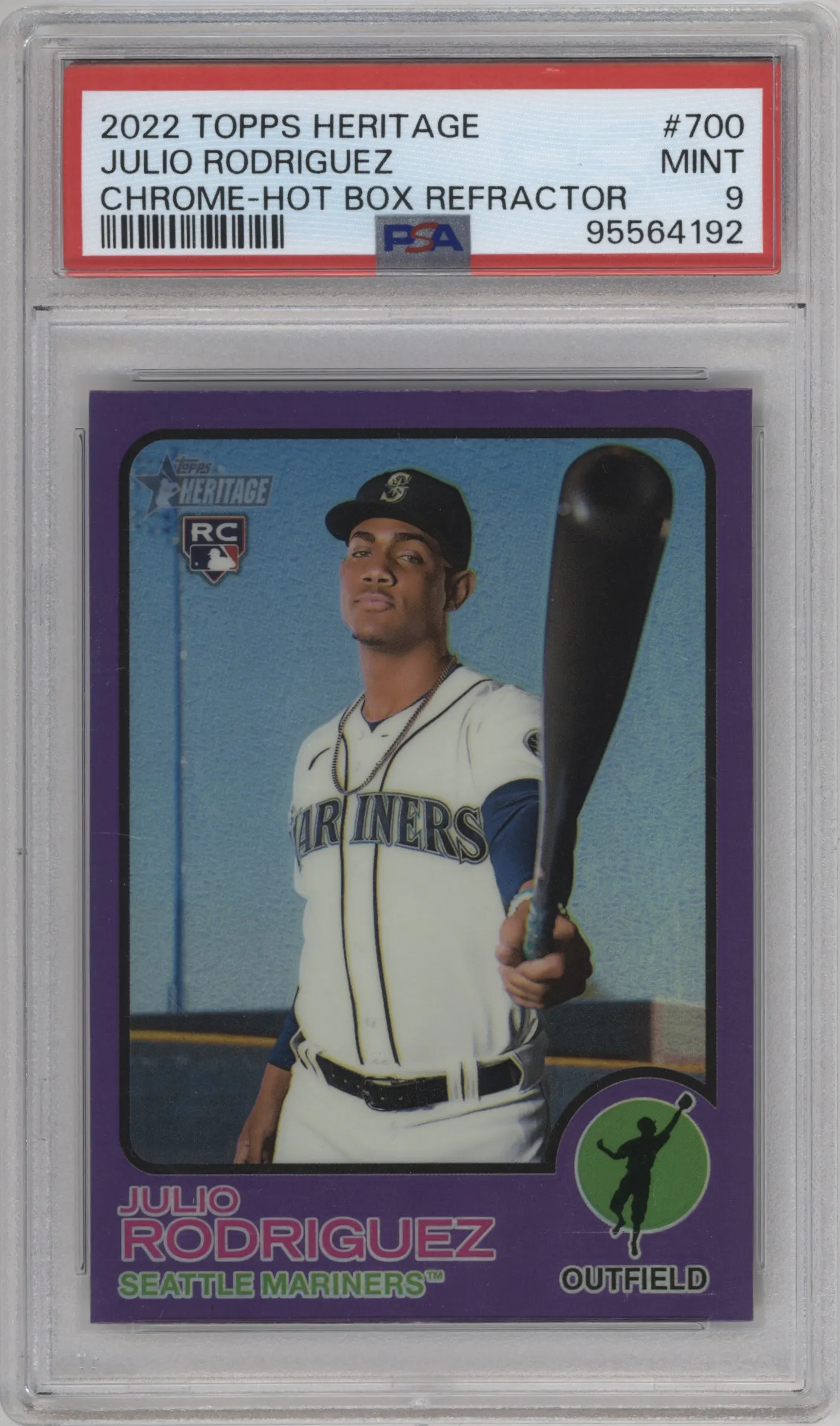2022 Topps Heritage High Number Chrome Julio Rodriguez Purple Refractor PSA 9