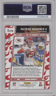Patrick Mahomes II from the 2023 Donruss Optic set featuring a Purple Stars parallel graded by PSA and given an overall grade of 10.