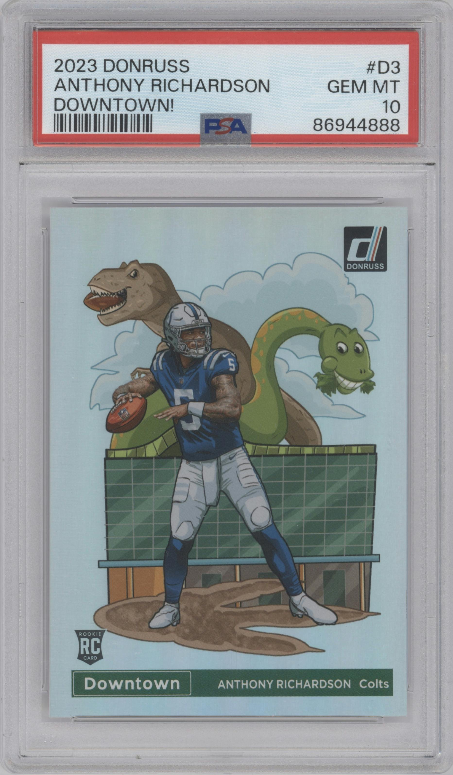  Anthony Richardson from the 2023 Panini Donruss set graded by PSA and given an overall grade of 10.
