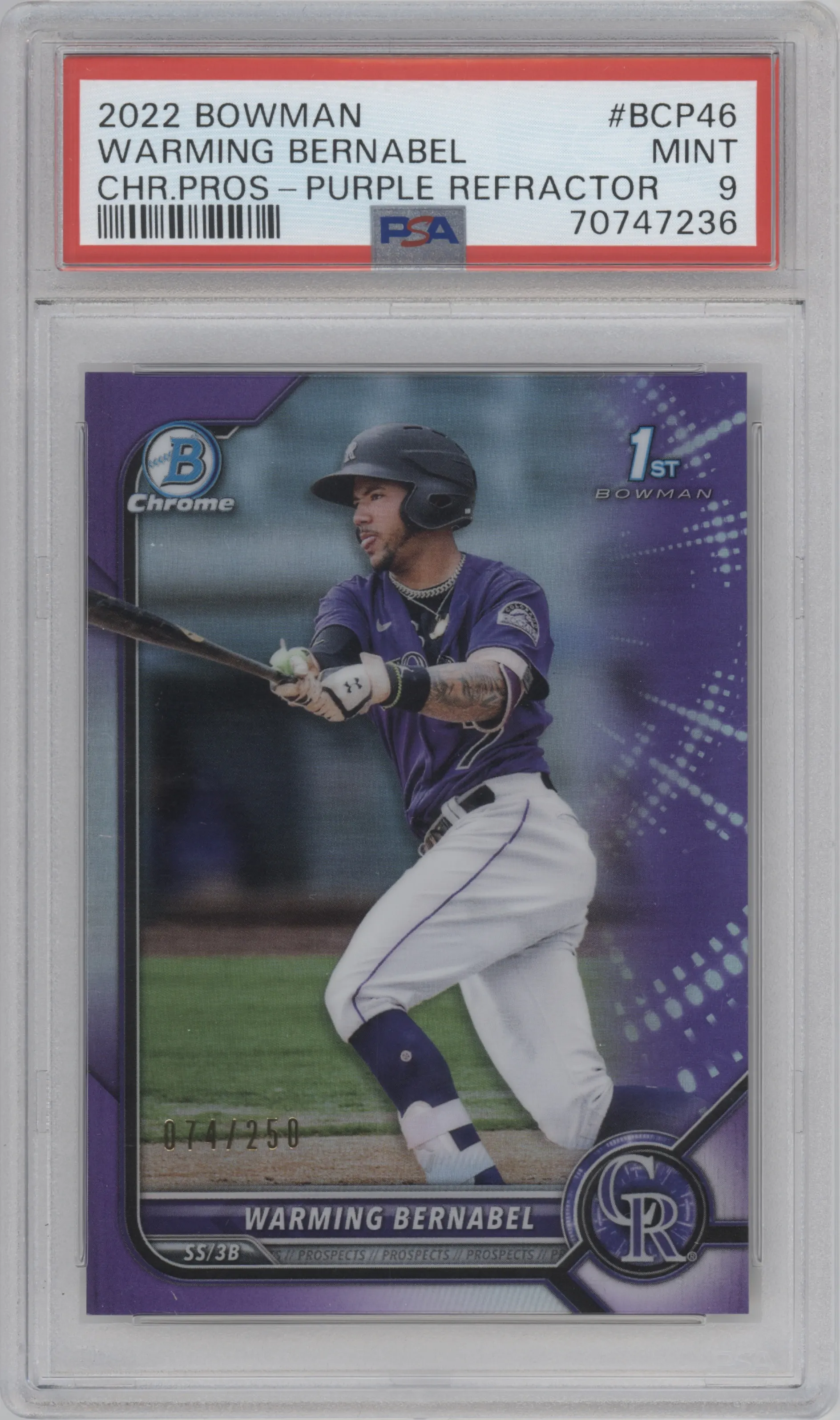 2022 Bowman Chr.Pros. Warming Bernabel Purple Refractor PSA 9