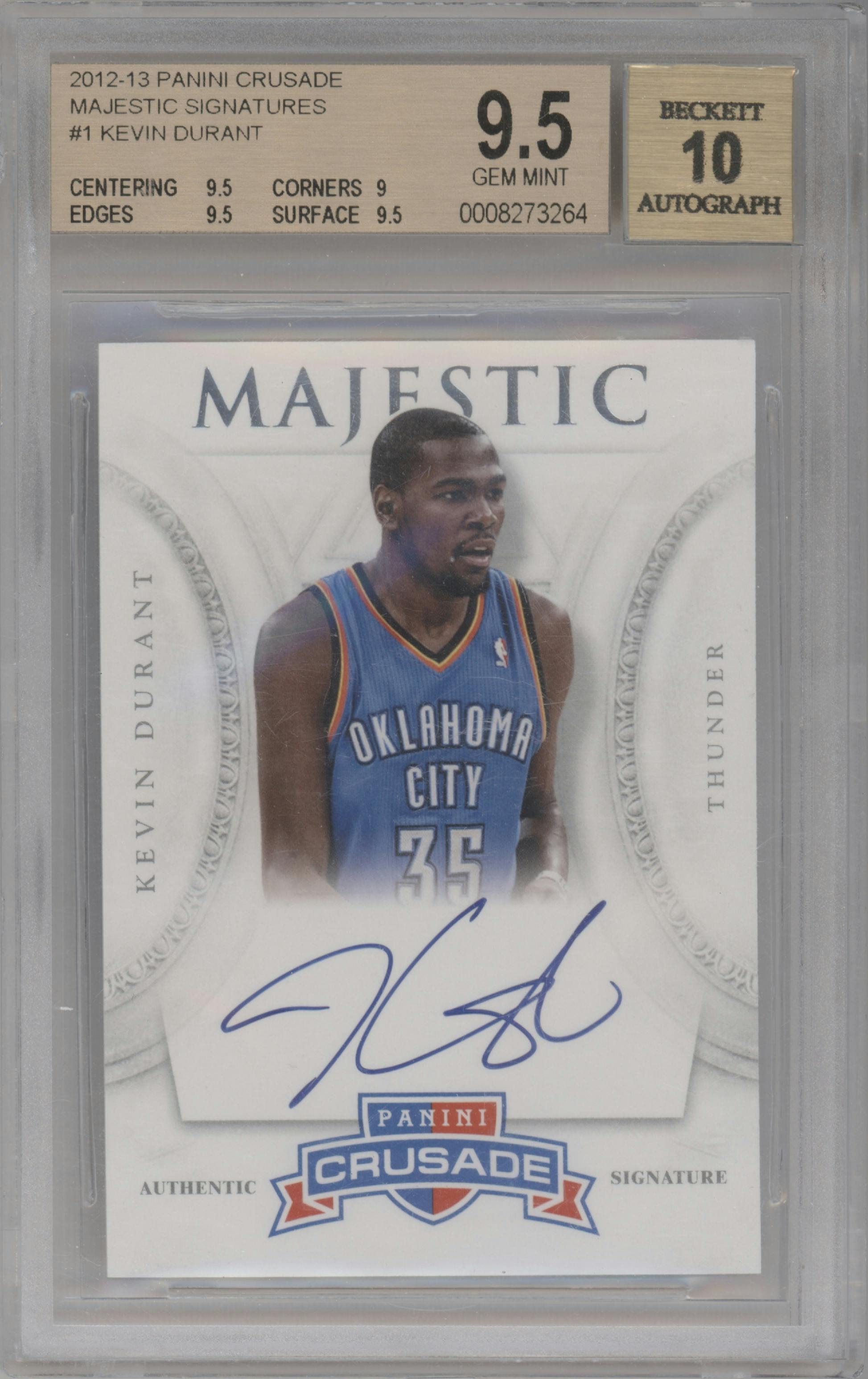 Kevin Durant from the 2012-13 Panini Crusade set graded by Beckett and given an overall grade of 9.5.