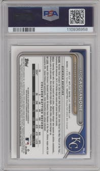 Jac Caglianone from the 2024 Bowman Draft Sapphire Edition set featuring a Green parallel graded by PSA and given an overall grade of 9.