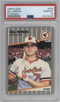 Bill Ripken from the 1989 Fleer set featuring a FF Error parallel graded by PSA and given an overall grade of 10.