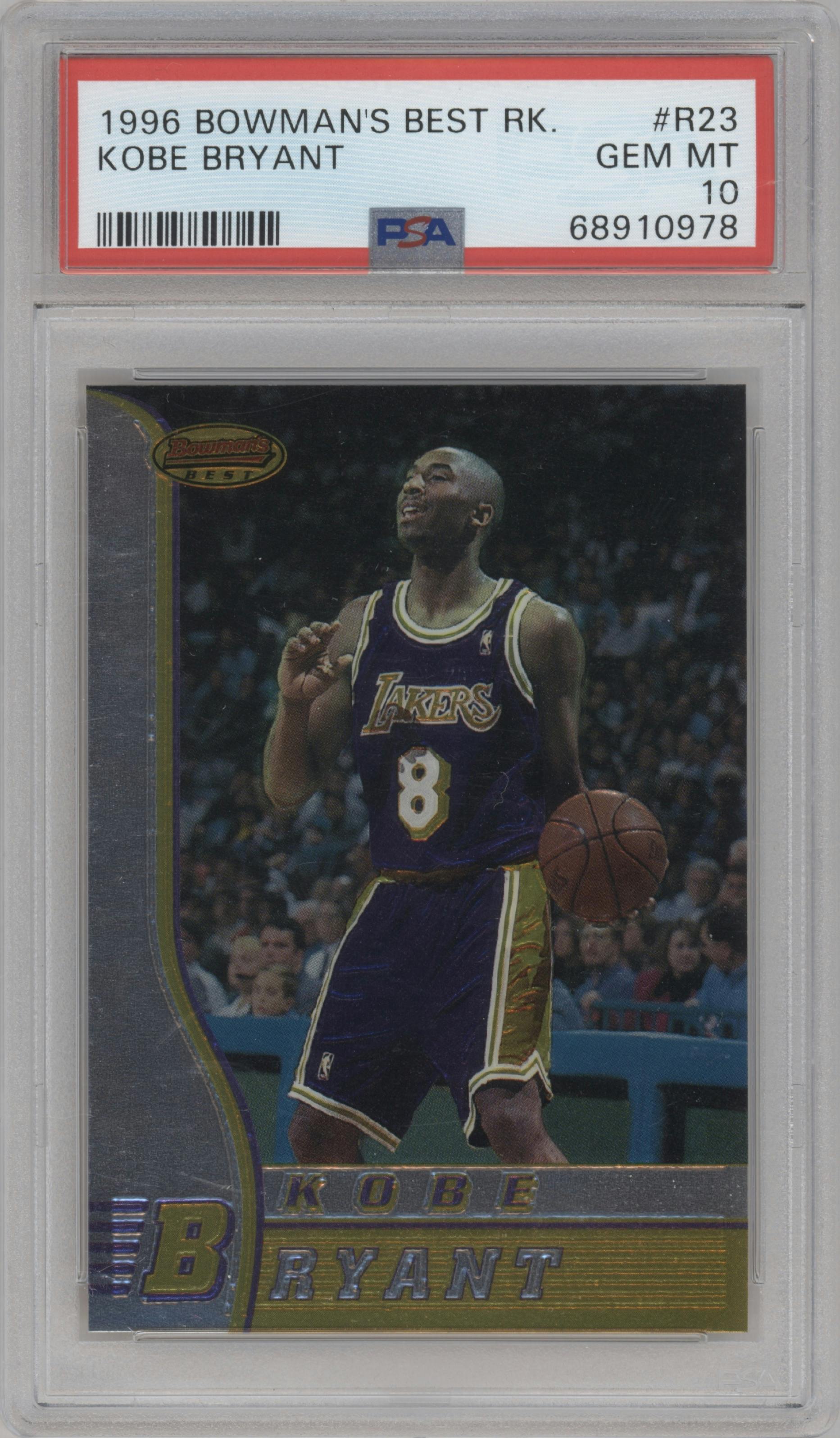 Kobe Bryant from the 1996-97 Bowman’s Best  set graded by PSA and given an overall grade of 10.