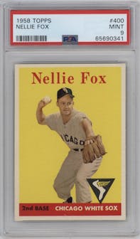 Nellie Fox from the 1958 Topps set graded by PSA and given an overall grade of 9.