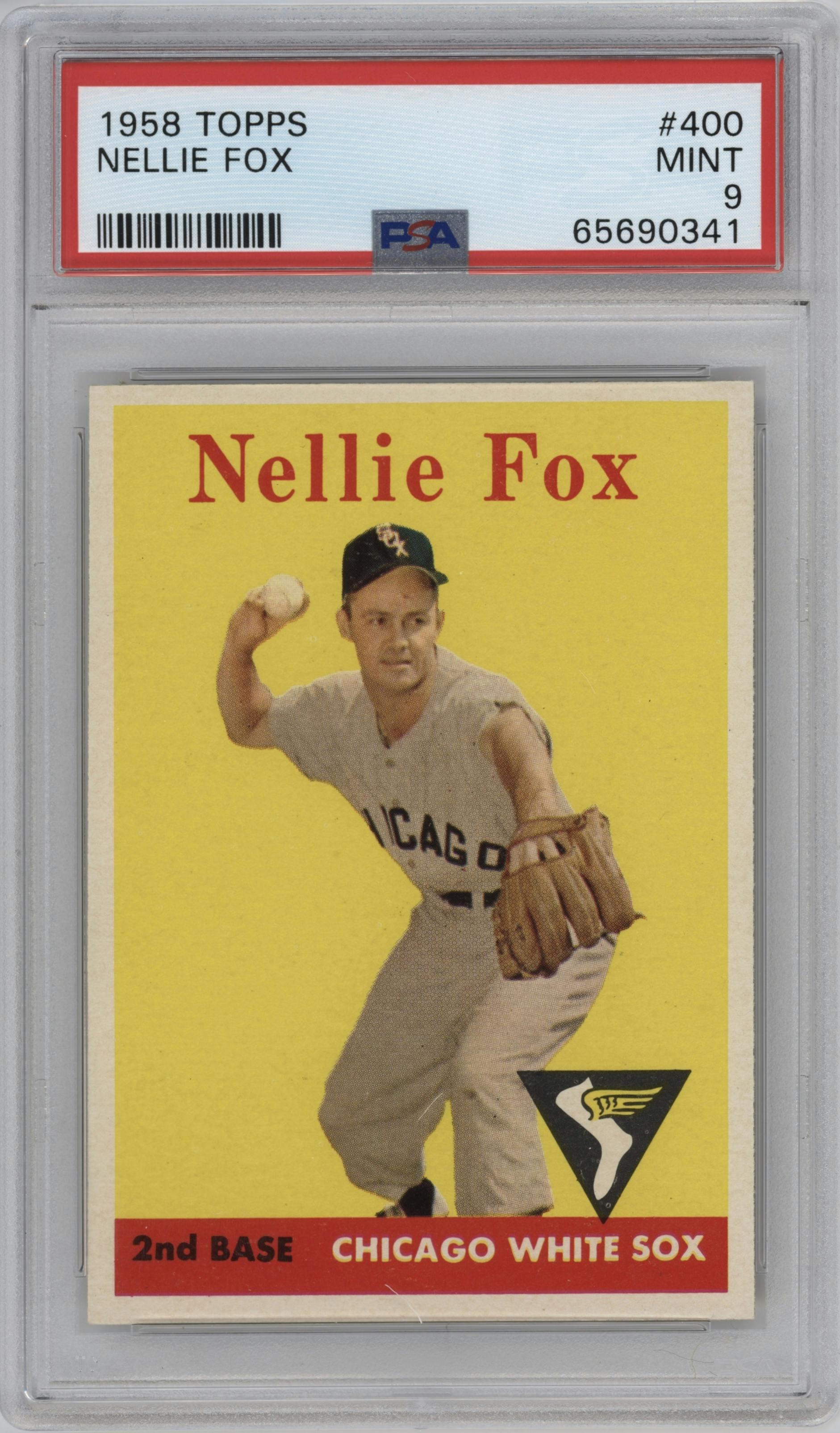Nellie Fox from the 1958 Topps set graded by PSA and given an overall grade of 9.