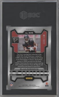 Bijan Robinson from the 2023 Panini Prizm set featuring a Pandora parallel graded by SGC and given an overall grade of 10.