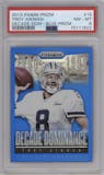 Troy Aikman from the 2013 Panini Prizm set featuring a Walmart Blue parallel graded by PSA and given an overall grade of 8.