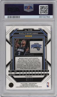 Paolo Banchero from the 2022-23 Panini Prizm  set featuring a Purple Prizm parallel graded by PSA and given an overall grade of 9.