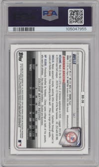 Austin Wells from the 2020 Bowman Draft set featuring a Purple Refractor parallel graded by PSA and given an overall grade of 10.
