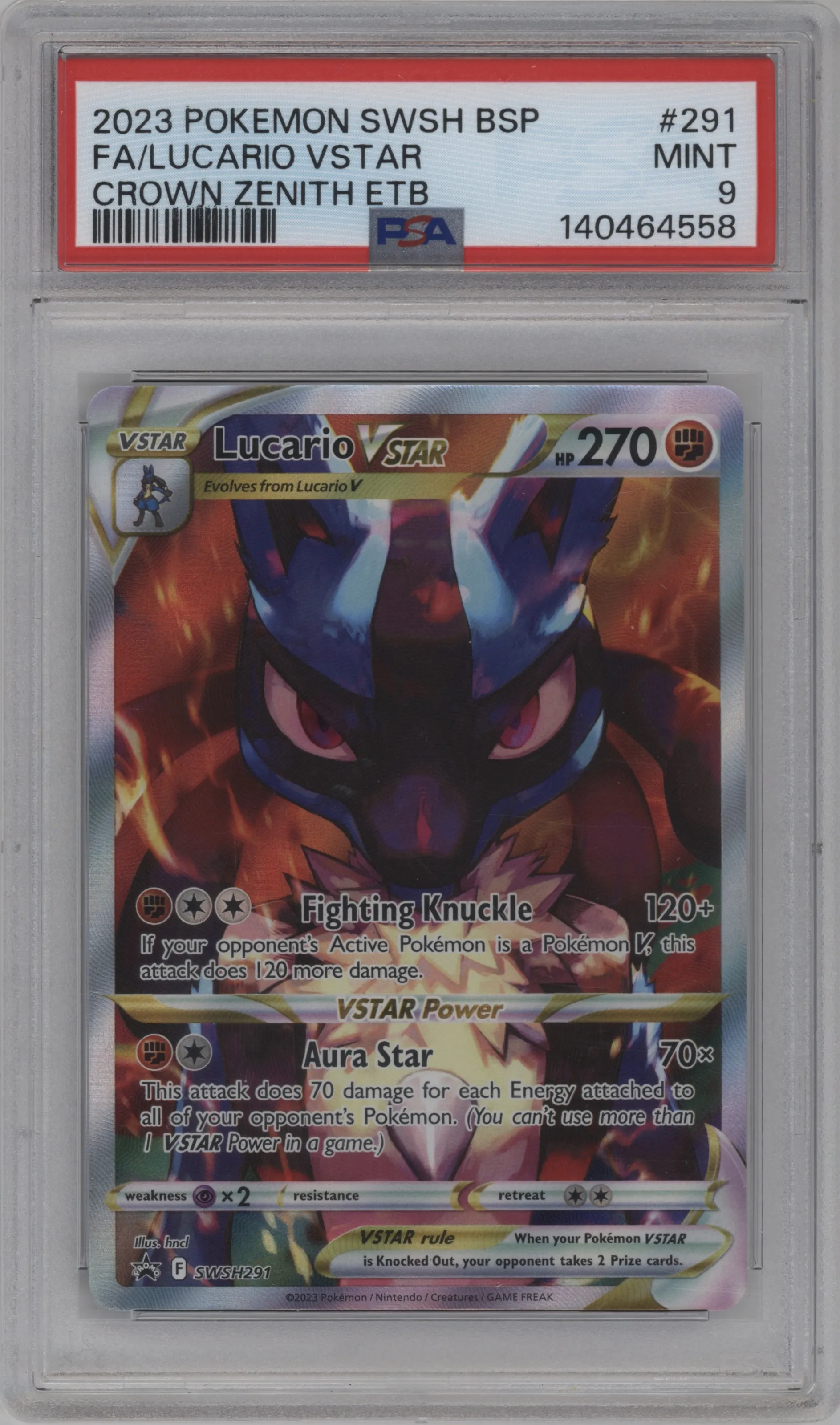 2023 Pokemon SWSH Lucario VStar Crown Zenith ETB #SWSH291 PSA 9