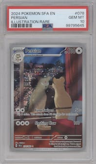 Persian from the 2024 Pokemon SV set graded by PSA and given an overall grade of 10.