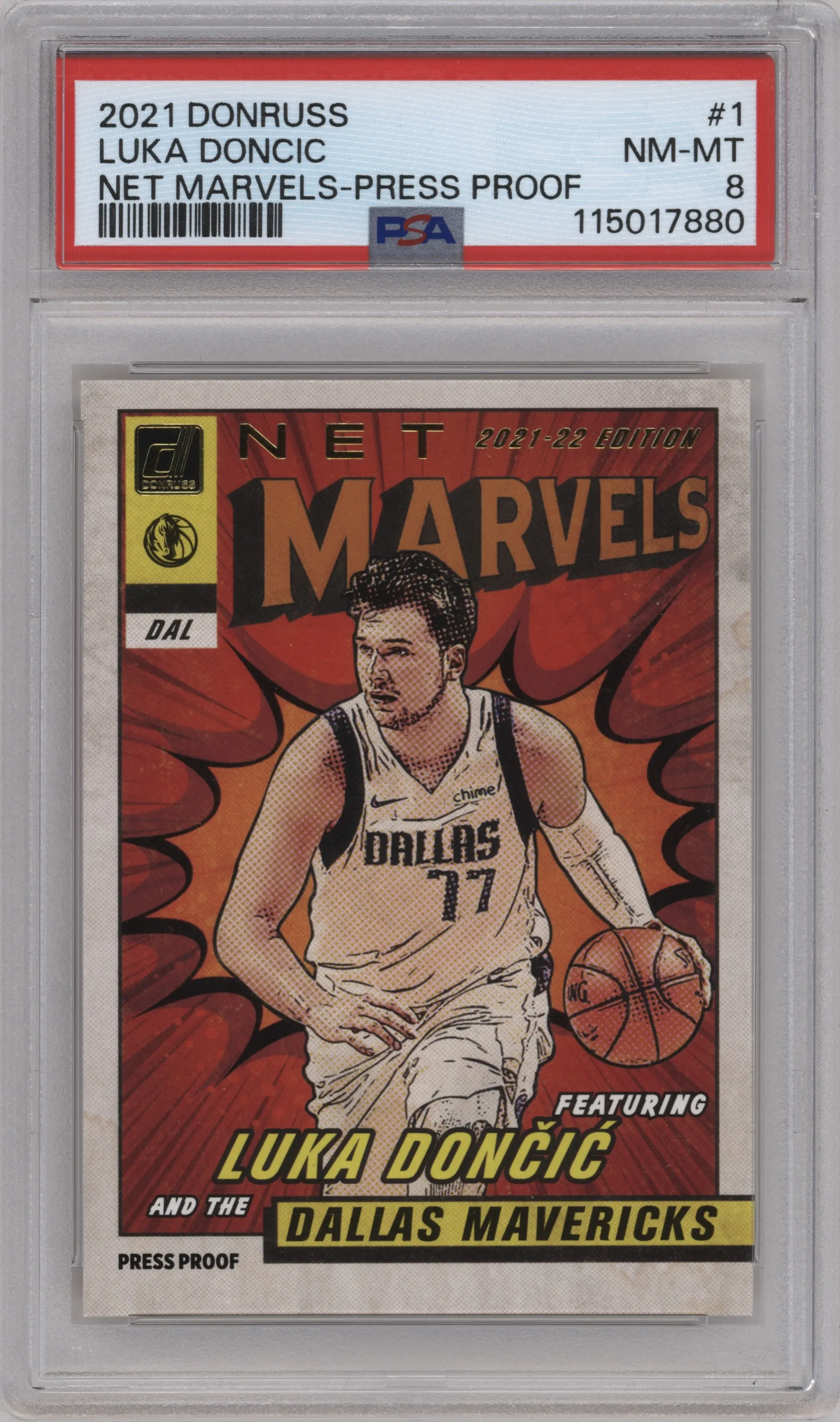 2021 Panini Donruss Net Marvels Luka Doncic Press Proof #1 PSA 8