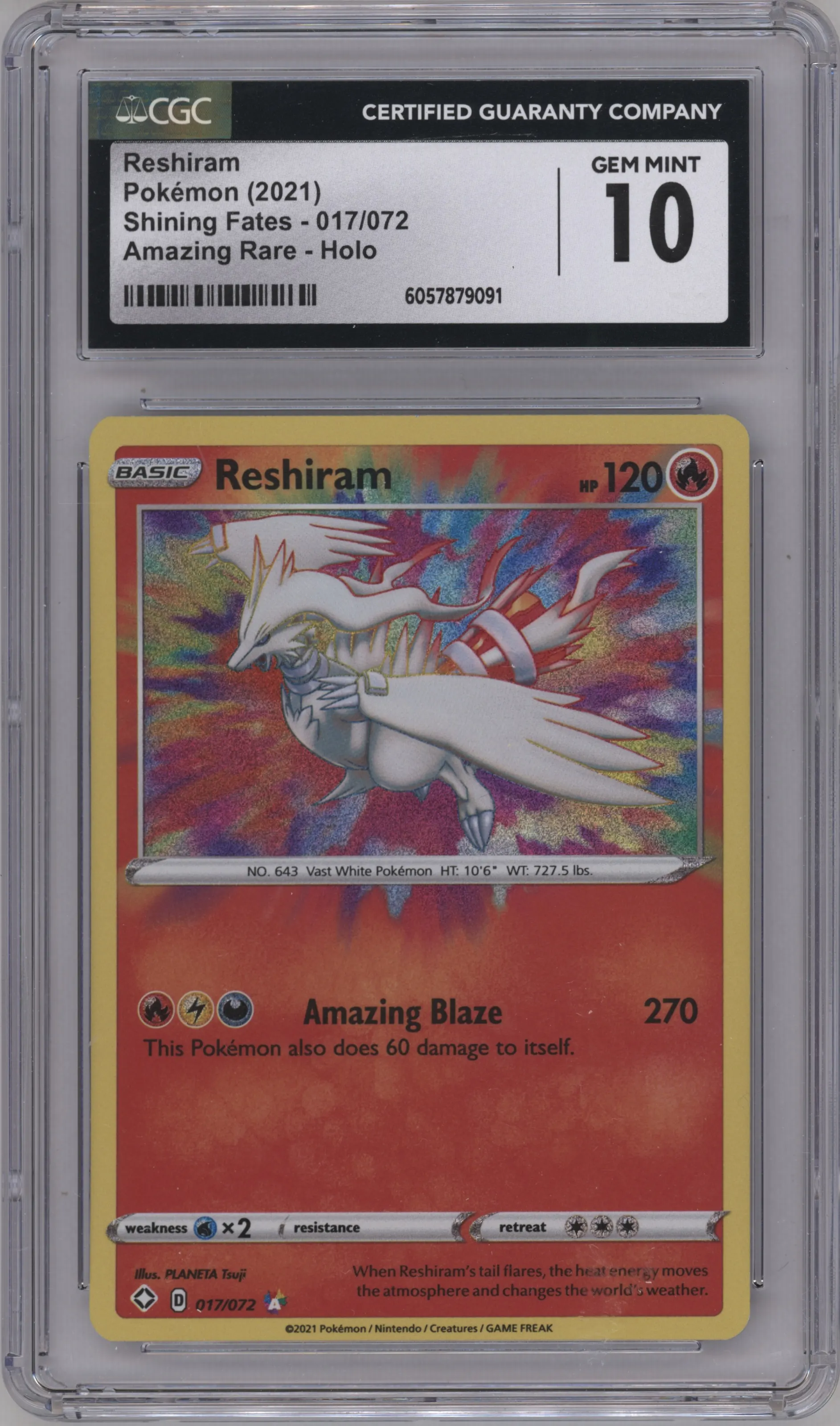 2021 Pokemon SWSH Shining Fates Reshiram #017 CGC 10