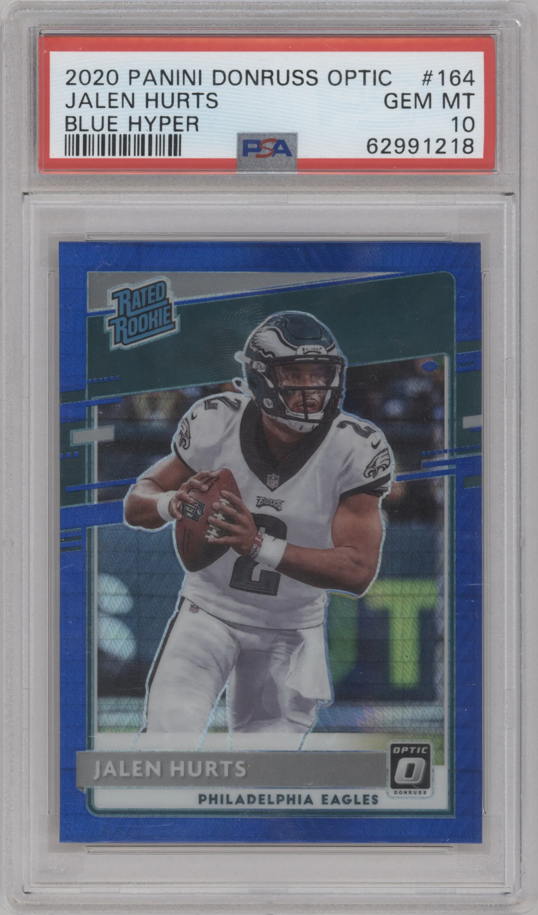 2020 Panini Donruss Optic Rated Rookie Jalen Hurts Hyper Blue PSA 10