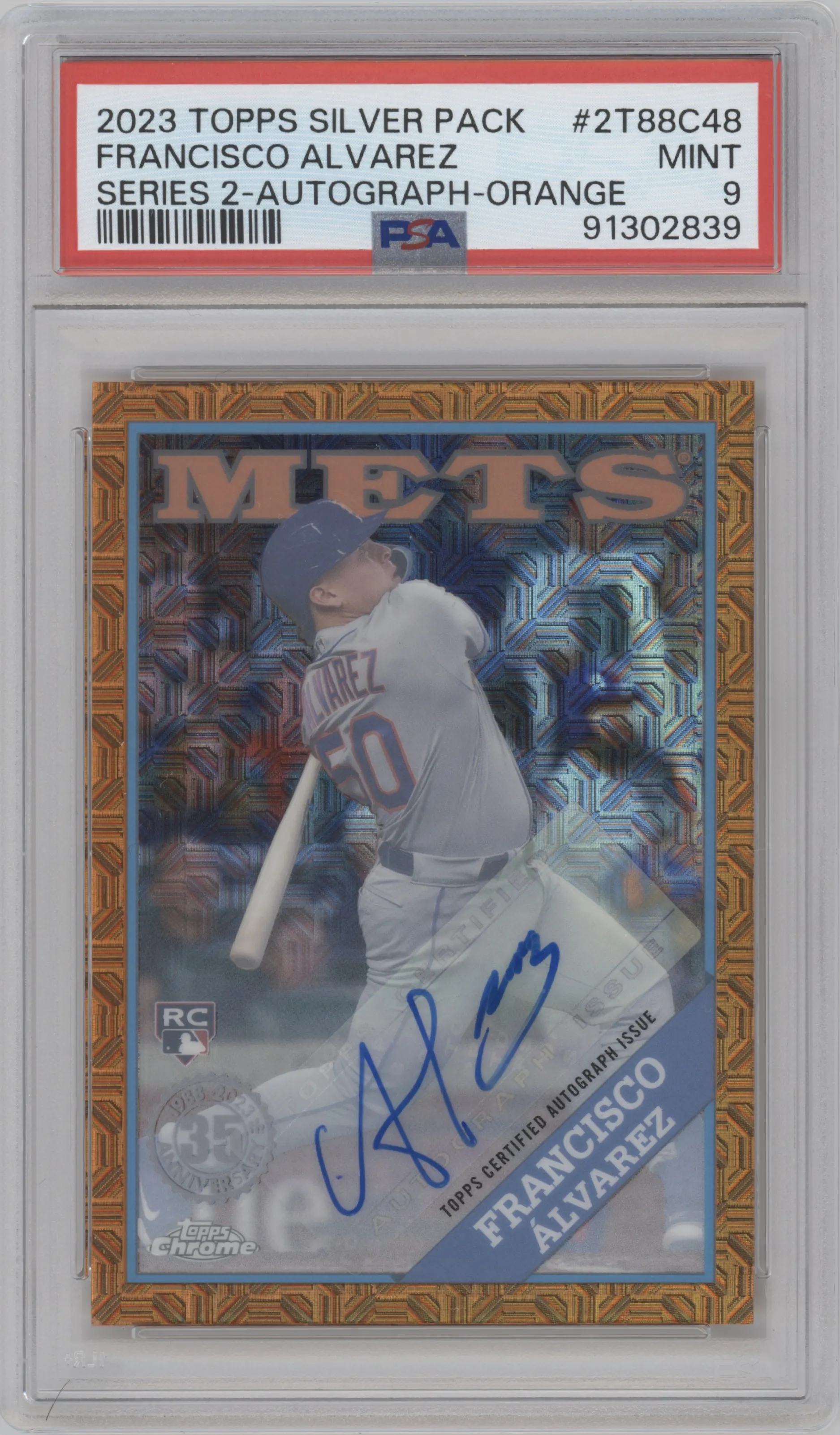 2023 Topps Silver Pack 1988 Topps Auto Francisco Alvarez Orange Refractor PSA 9